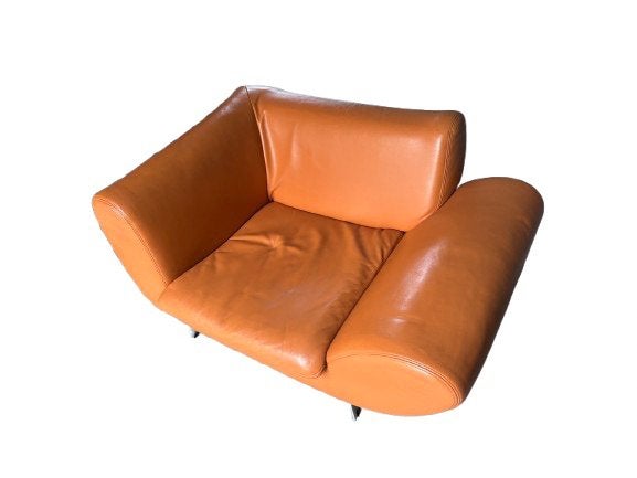 Bullfrog Design Lounge Stoel - Oranje Leer, Ophalen, 100 tot 125 cm, Leer, Zo goed als nieuw