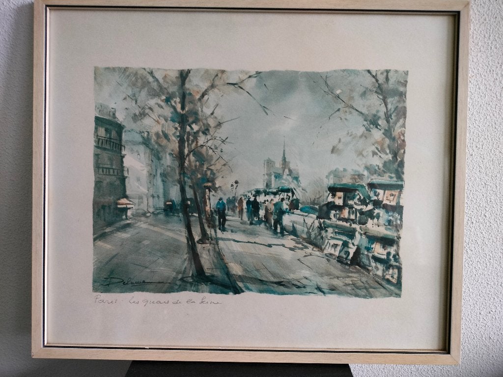 Litho Lucien Delarue Parijs Seine Gesigneerd 1962, Antiek en Kunst, Ophalen of Verzenden