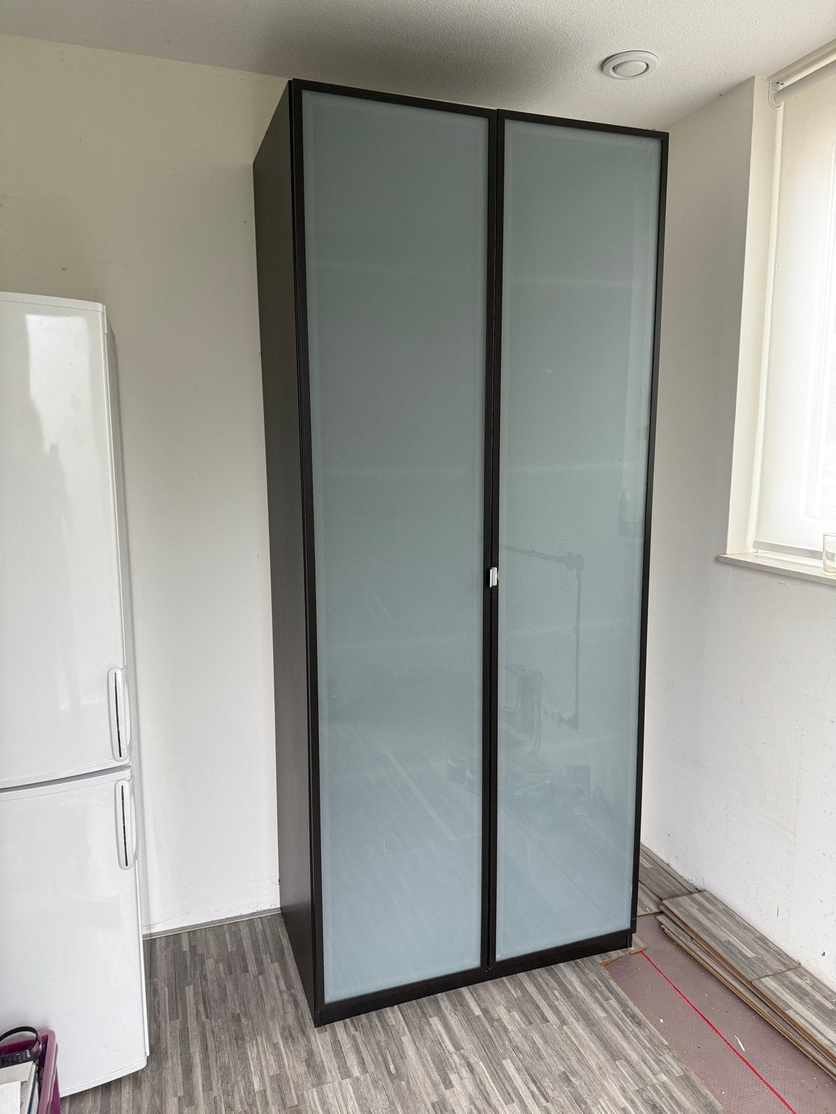IKEA PAX kledingkast met glazen deuren, Huis en Inrichting, Kasten | Kledingkasten, Ophalen, Gebruikt, 200 cm of meer, 50 tot 100 cm