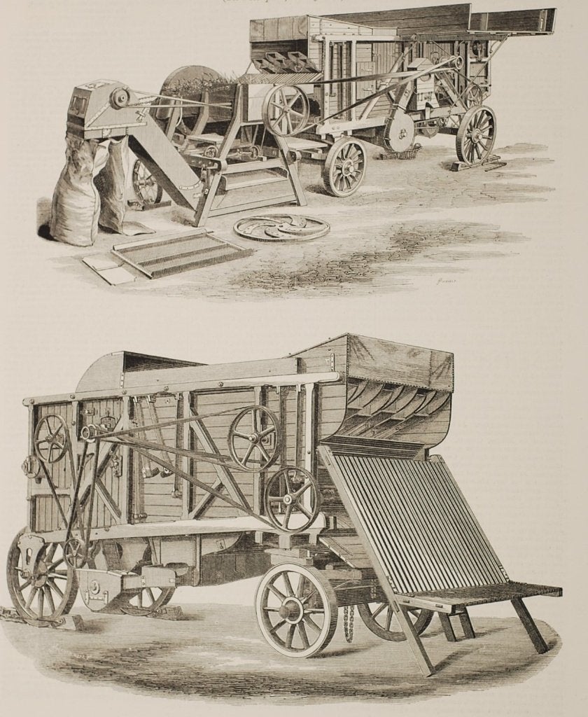 Dorsmachine - Originele antieke illustratie uit 1879, Verzenden, Voor 1940, Zo goed als nieuw, Overige onderwerpen