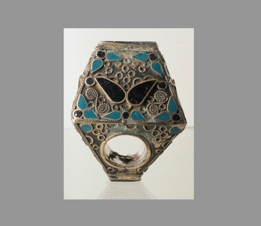 Zegelring met zilverlegering Tibet / Afghanistan (201101-08), Antiek en Kunst, Kunst | Niet-Westerse kunst, Sieraad, Handgemaakt