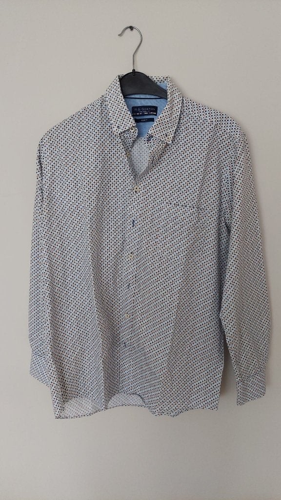 Prachtige blouse lange mouwen L - R.B. Boston Regular fit, Wit, Ophalen of Verzenden, Zo goed als nieuw, Halswijdte 41/42 (L)