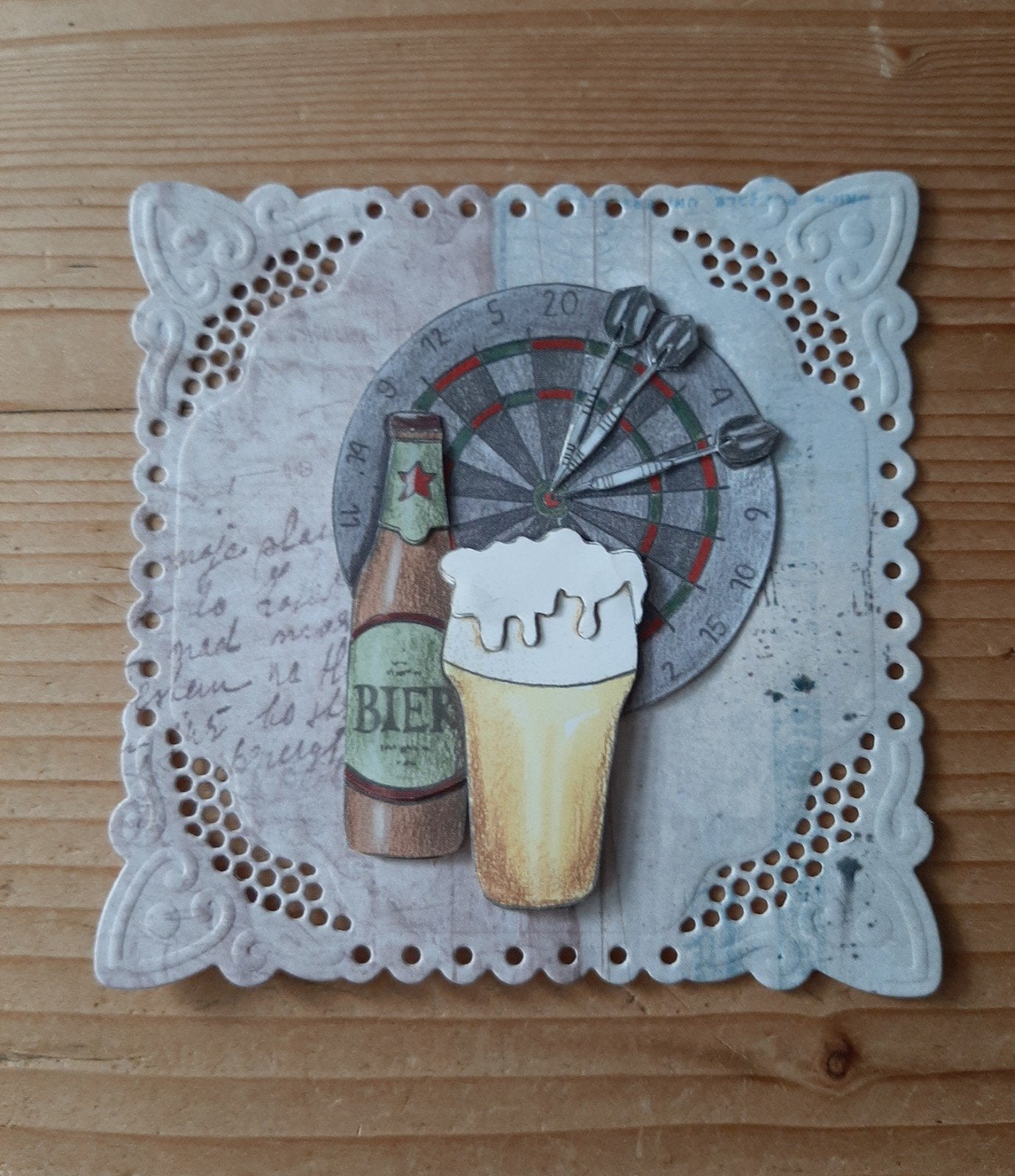stans kaart opleg met 3d plaatje dartbord en bier, Ophalen of Verzenden, Nieuw, Overige thema's
