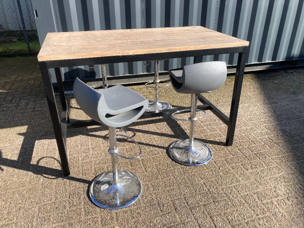Eettafel bartafel barset met 4 krukken | Teak, Ophalen, Teakhout, 50 tot 100 cm, Zo goed als nieuw
