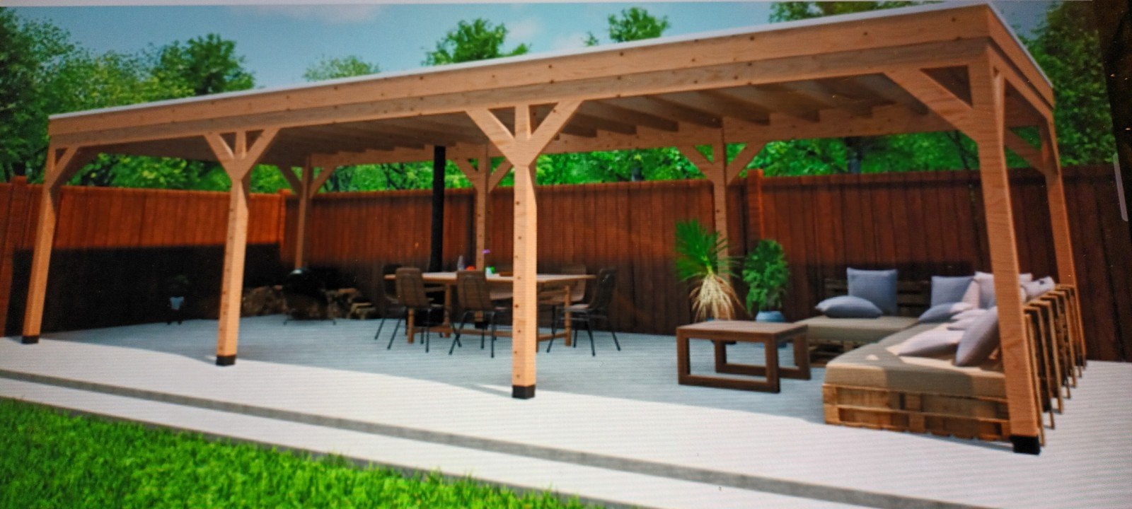Douglas overkapping/ Carport  4 bij 10m inclusief dakpakket., Ophalen, Nieuw, Veranda