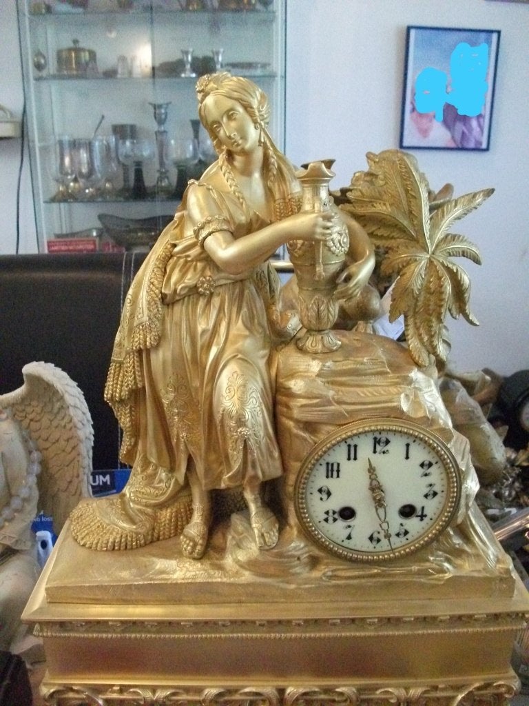 Grote antieke Pendule uit 1827, ( vuur verguld ) 56,5 cm., Antiek en Kunst, Antiek | Klokken, Ophalen of Verzenden