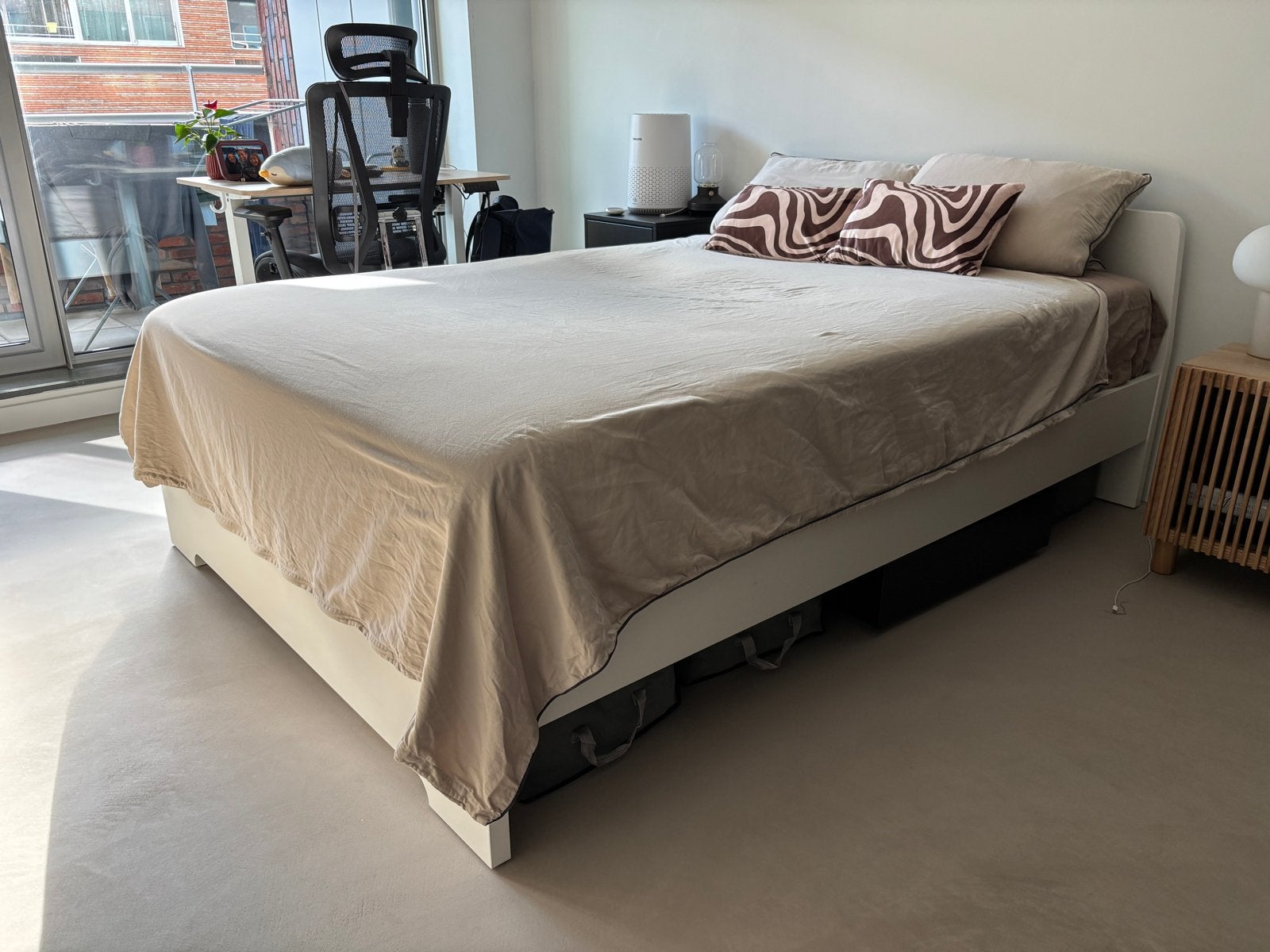 IKEA Bedframe 140x200cm + Lönset Lattenbodem (Wit), Ophalen, Verstelbaar, Wit, Tweepersoons