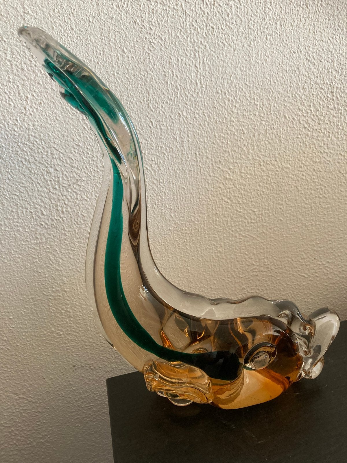 Vintage Murano Glaskunst Vissculptuur Amber & Smaragdgroen, Ophalen of Verzenden