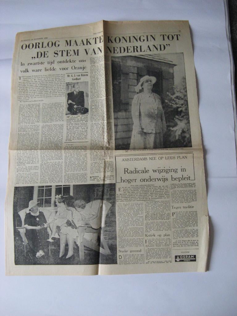 Het parool 28 november 1962 oorlog maakte koningin tot stem, Verzamelen, Tijdschriften, Kranten en Knipsels, Ophalen of Verzenden