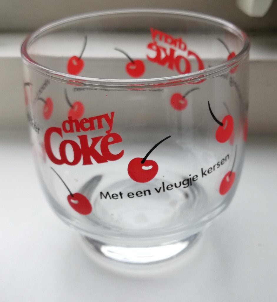 Vintage Cherry Coke (Coca Cola) glas, Ophalen of Verzenden, Zo goed als nieuw, Frisdrankglas