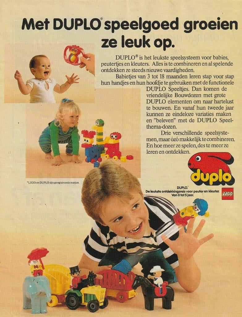 Retro reclame 1985 Lego Duplo speelgoed jongetje circus, Verzenden, Overige typen