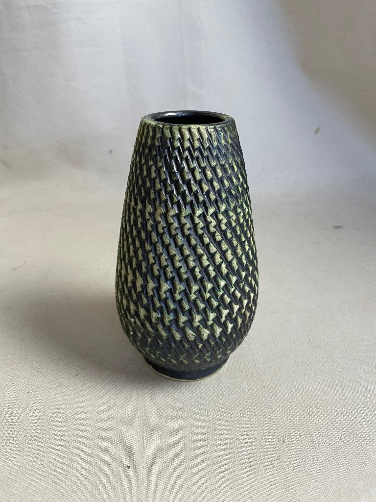 Vintage vaasje in zwart groen jaren 60, Ophalen of Verzenden