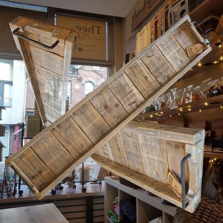 Mooi zwart houten dienblad met ijzeren handgrepen - 98cm, Ophalen of Verzenden, Nieuw, Rechthoekig, Hout