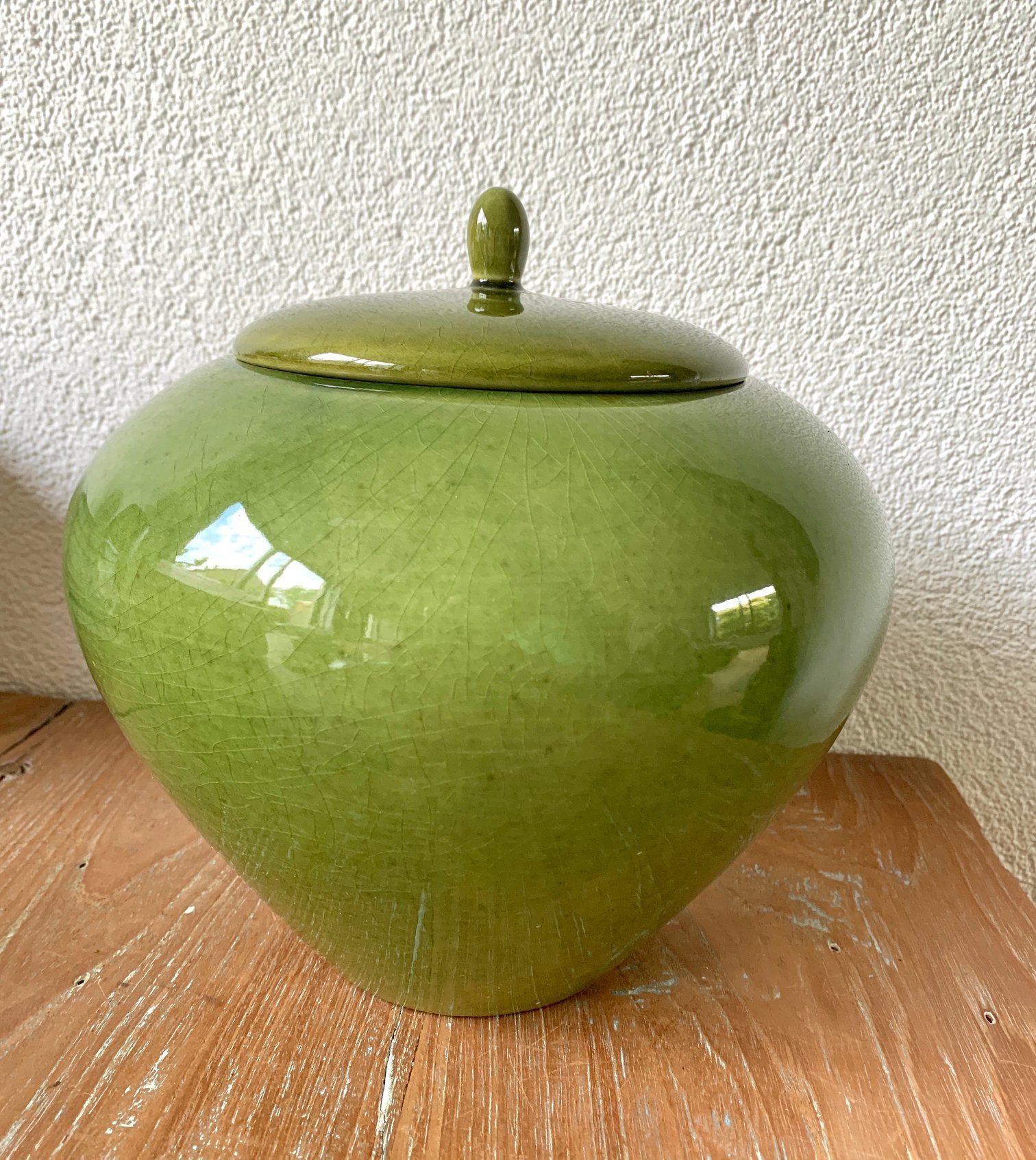 Vintage groene keramische pot met deksel, Antiek en Kunst, Antiek | Keramiek en Aardewerk, Ophalen of Verzenden