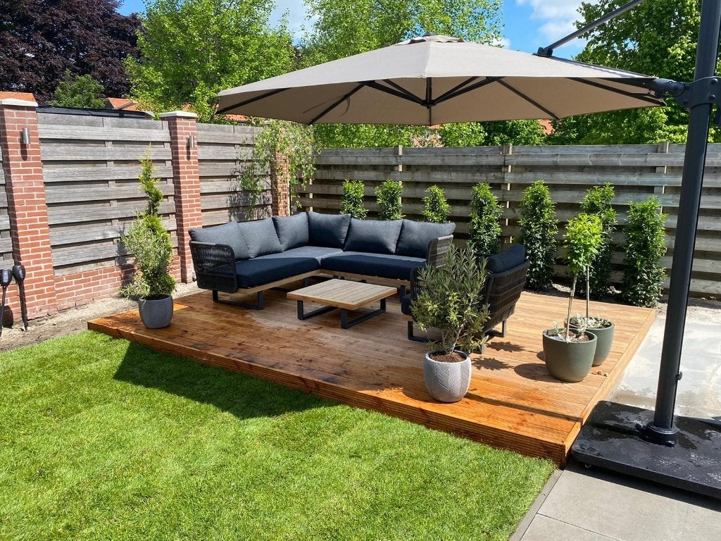 Parasol met voet, Ophalen, Verstelbaar, Gebruikt, Zweefparasol