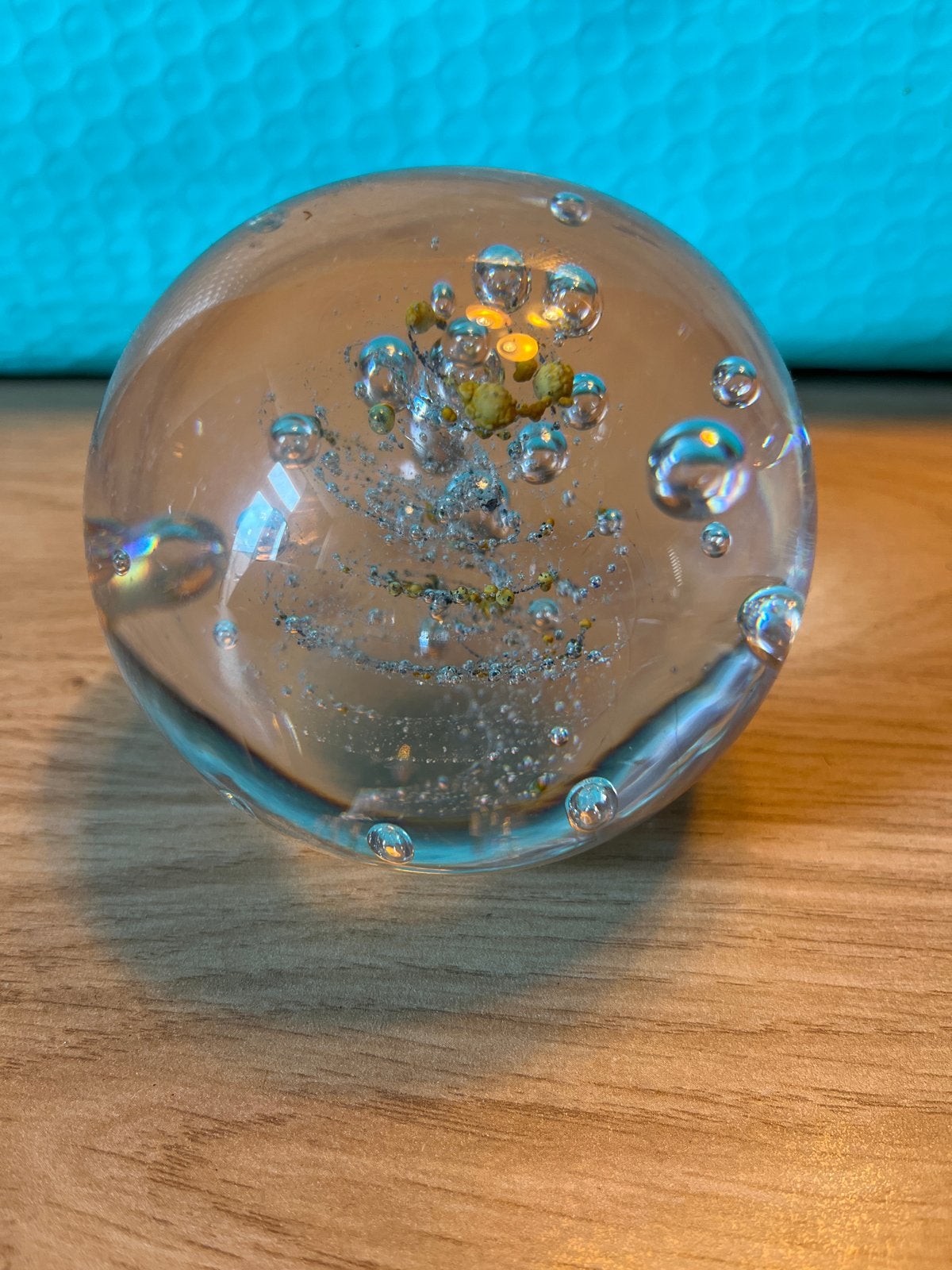 Glazen presse-papier met bubbels en glitter, Ophalen, Zo goed als nieuw, Glas