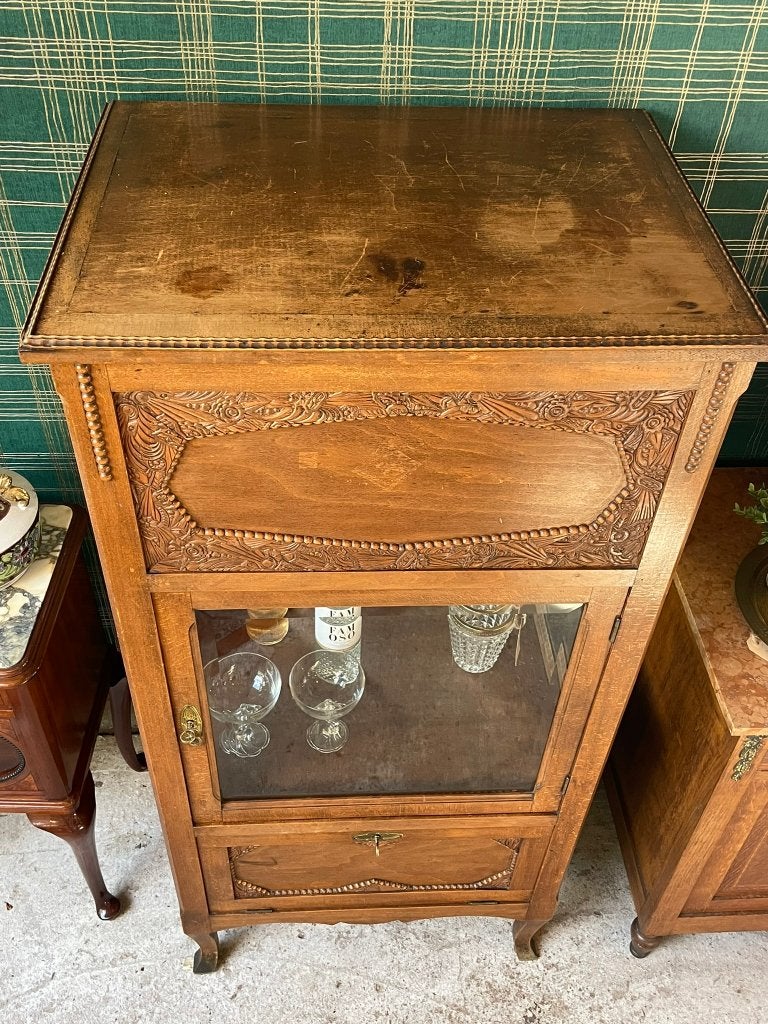 Art Deco Houten Vitrinekast Jaren ’30- Drankkast, Huis en Inrichting, Kasten | Vitrinekasten, Ophalen, Gebruikt, Met deur(en)