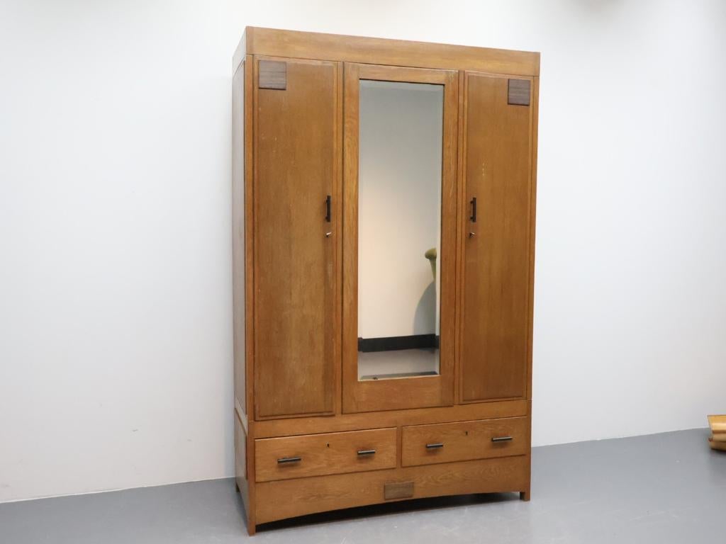 Vintage kledingkast met spiegel | Eiken, Gebruikt, 100 tot 150 cm, ., Eikenhout