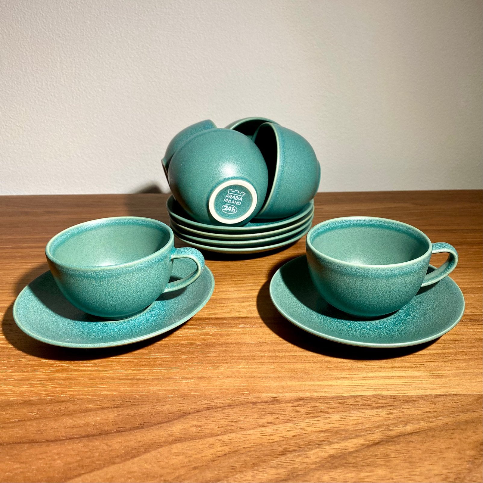 Arabia Finland 24h, 6x espressokop en schotel, groen, nieuw!, Arabia, Keramiek, Vintage, Nieuw