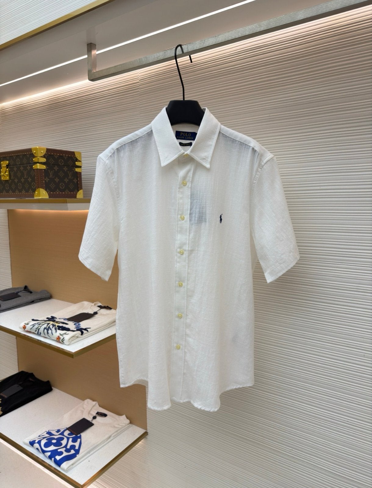 Polo Ralph Lauren wit linnen overhemd met korte mouwen, Verzenden, Zo goed als nieuw, Wit, Halswijdte 39/40 (M)
