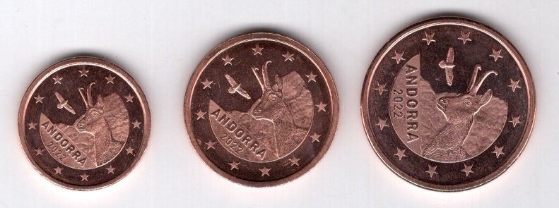1, 2 en 5 Eurocent Andorra 2022 - UNC, Verzenden, Overige landen, Overige waardes, Setje