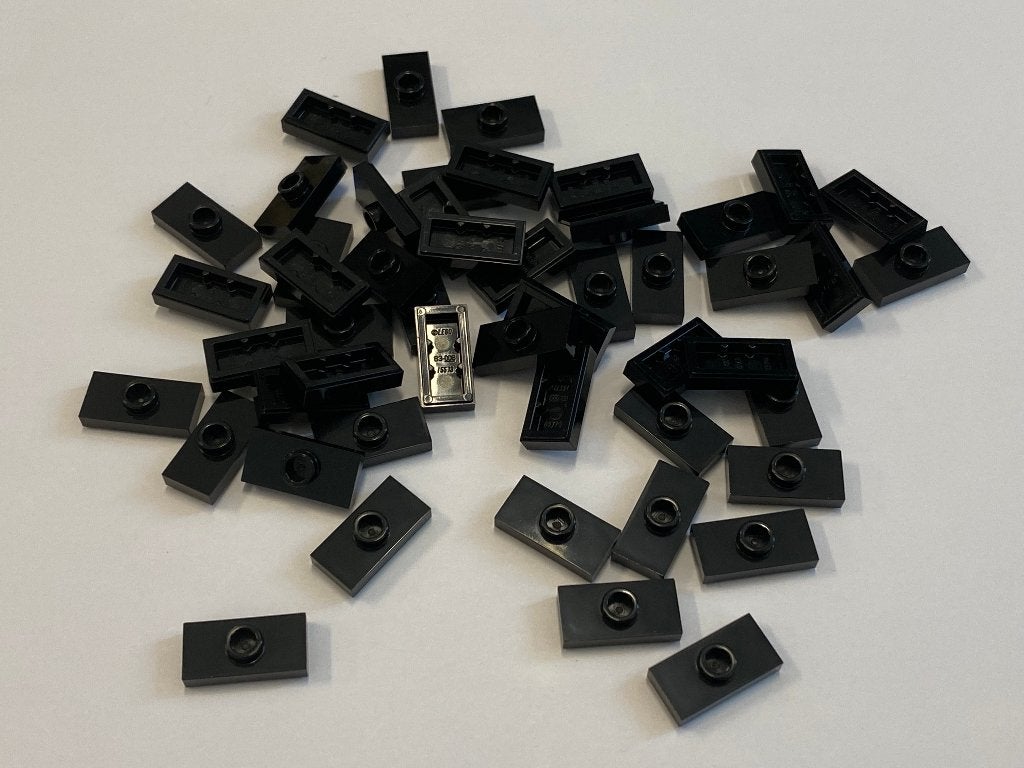 Partij 50x 1x2 lego midden nop plaatjes in diverse kleuren, Overige thema's, Lego, Nieuw, Ophalen of Verzenden