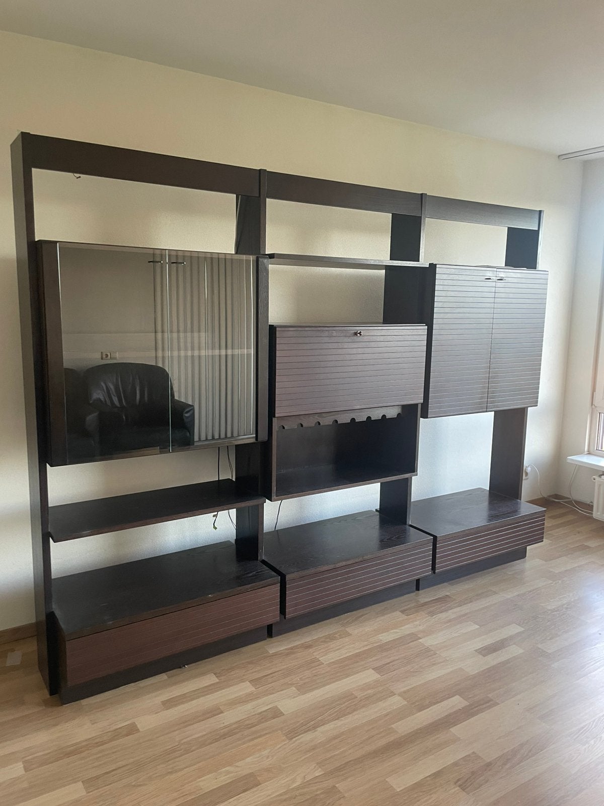 Uniek Vintage Modulair Wandsysteem Omnia "Bali 505" bruin, Huis en Inrichting, Ophalen, Gebruikt, 200 cm of meer, Met deur(en)