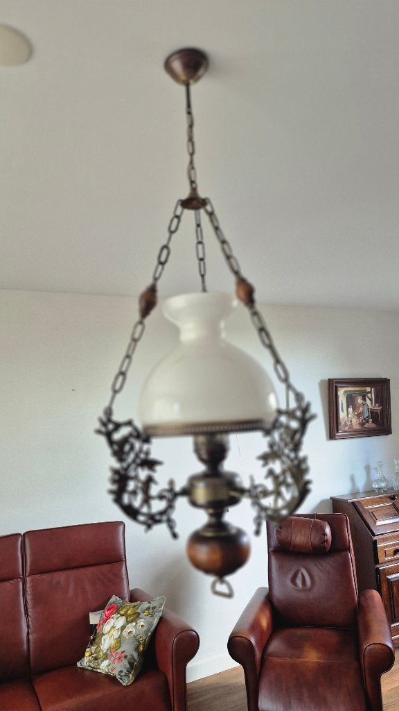 Prachtige Vintage Hanglamp (Jaren 70/80 – Olielamp model), Huis en Inrichting, Ophalen, Zo goed als nieuw, Glas, E27 (groot)