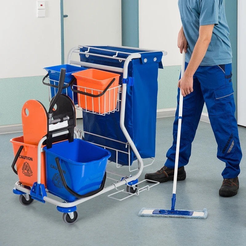 Schoonmaakwagen met 4 emmers en wielen - Blauw systeem, Onbekend, EU, Ophalen of Verzenden, Generiek, Info@generiek.com