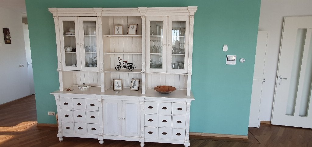 Vitrinekast/dressoir wit, Huis en Inrichting, Kasten | Buffetkasten, Ophalen, Gebruikt, Met deur(en), 200 cm of meer
