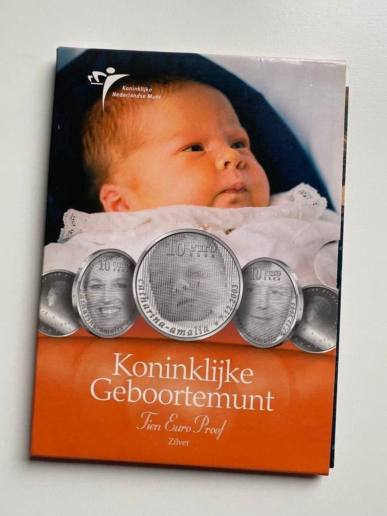 10 Euro 2004 Geboortemunt Prinses Amalia - proof in folder, Koningin Beatrix, Euro's, Ophalen of Verzenden, Losse munt