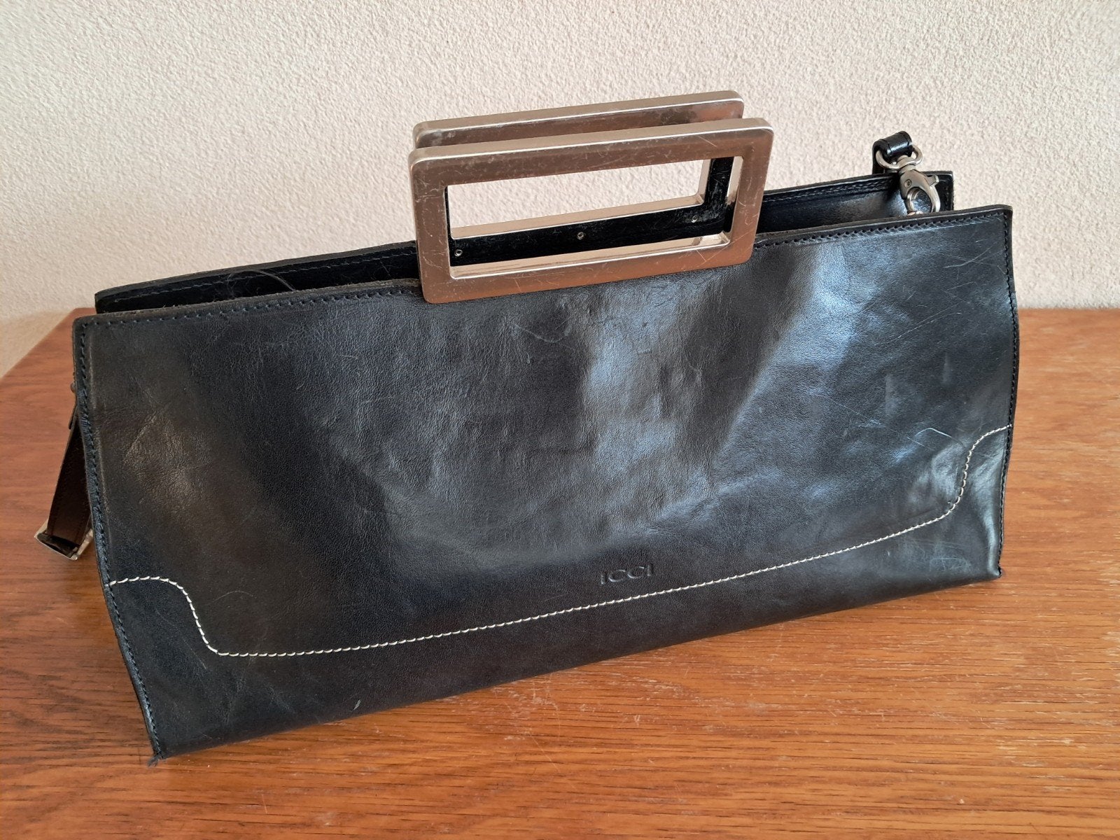 Vintage zwarte ICCI leren handtas/schoudertas., Ophalen of Verzenden, Zwart, Handtas