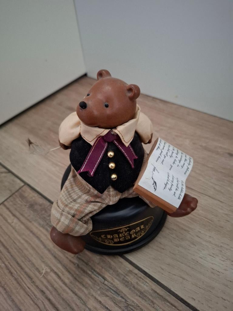 Vintage muziekdoosje “Charcoal Bear” – lezende beer, Ophalen of Verzenden, Gebruikt, Dier