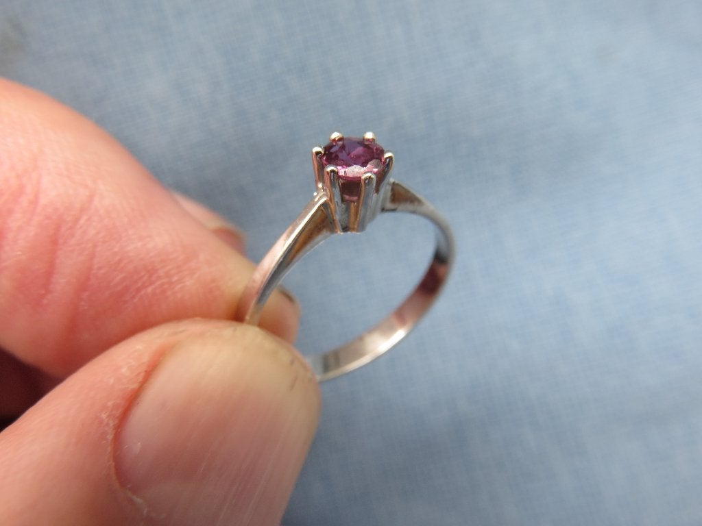Ring met amethist in 14 karaat wit goud - 20e eeuw, Sieraden, Tassen en Uiterlijk, Ringen, Wit, Ophalen of Verzenden, Zo goed als nieuw