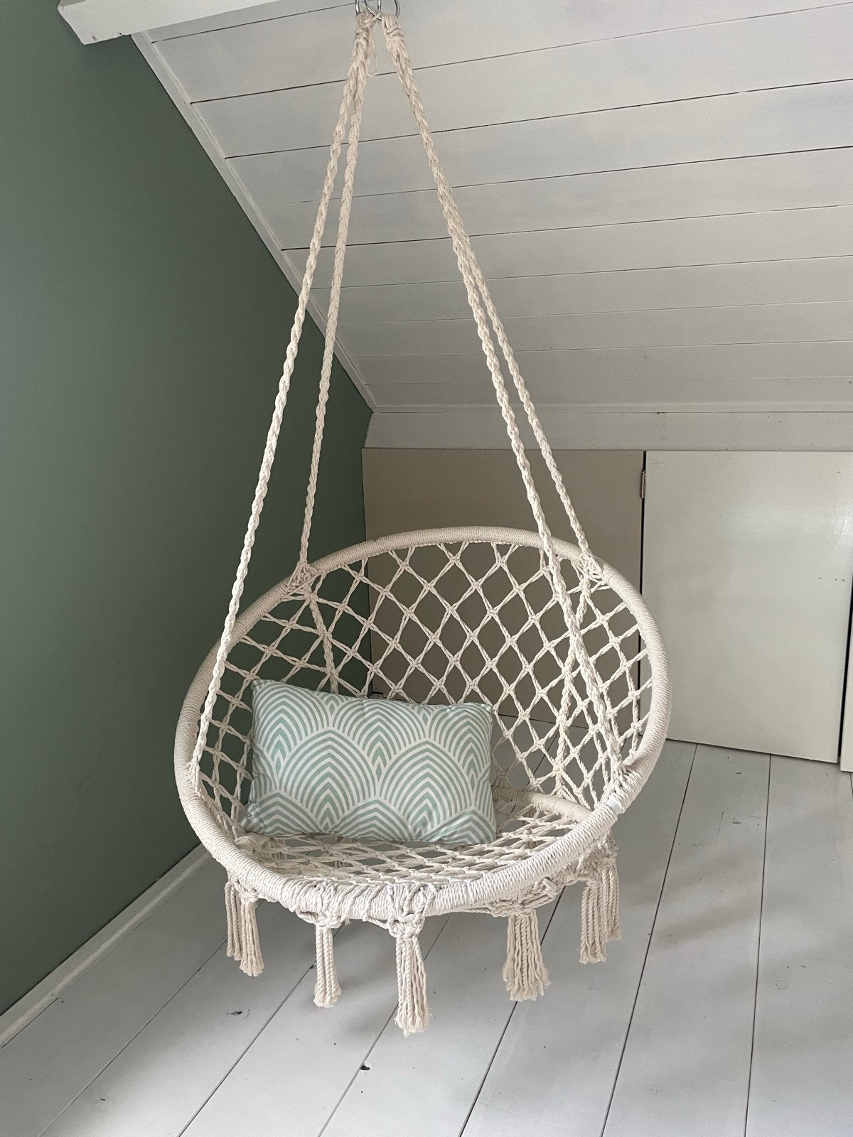 Macramé hangstoel, Huis en Inrichting, Stoelen, Ophalen, Wit, Zo goed als nieuw, Eén