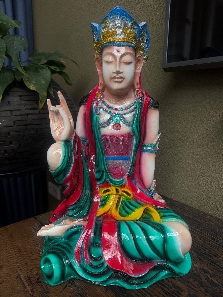 Bodhisattva boeddha massief polyester handbeschilderd Bali, Verburgt Vintage, Nieuw, Ophalen of Verzenden, https://verburgtvintage.nl/#contact