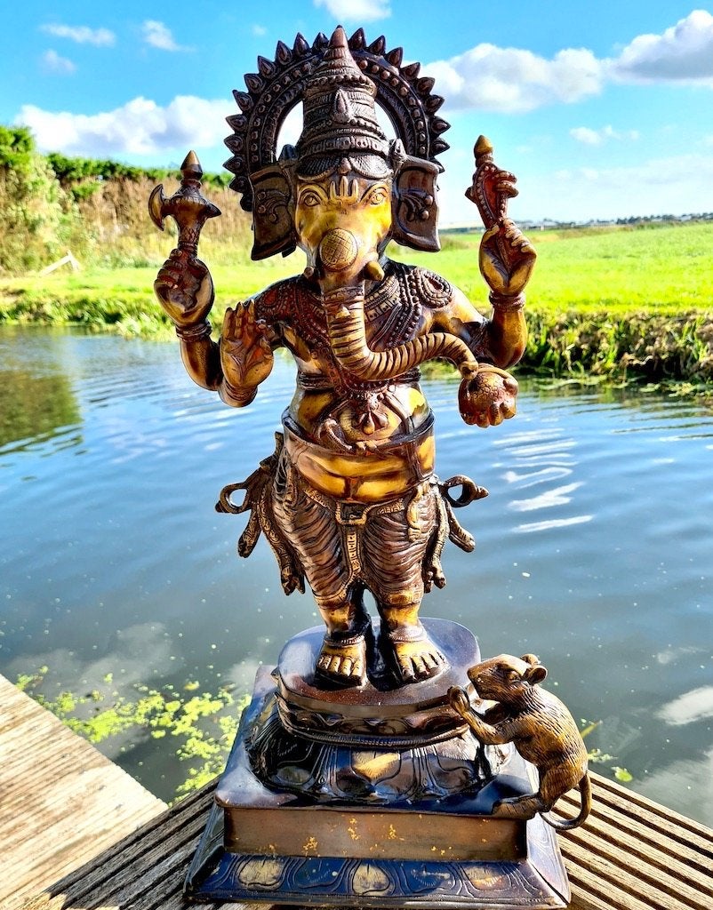 STAAND GANESHA BEELD BRONS 61 CM (14 KG)!, Ophalen of Verzenden, Zo goed als nieuw, Beeld(je), Hindoeïsme