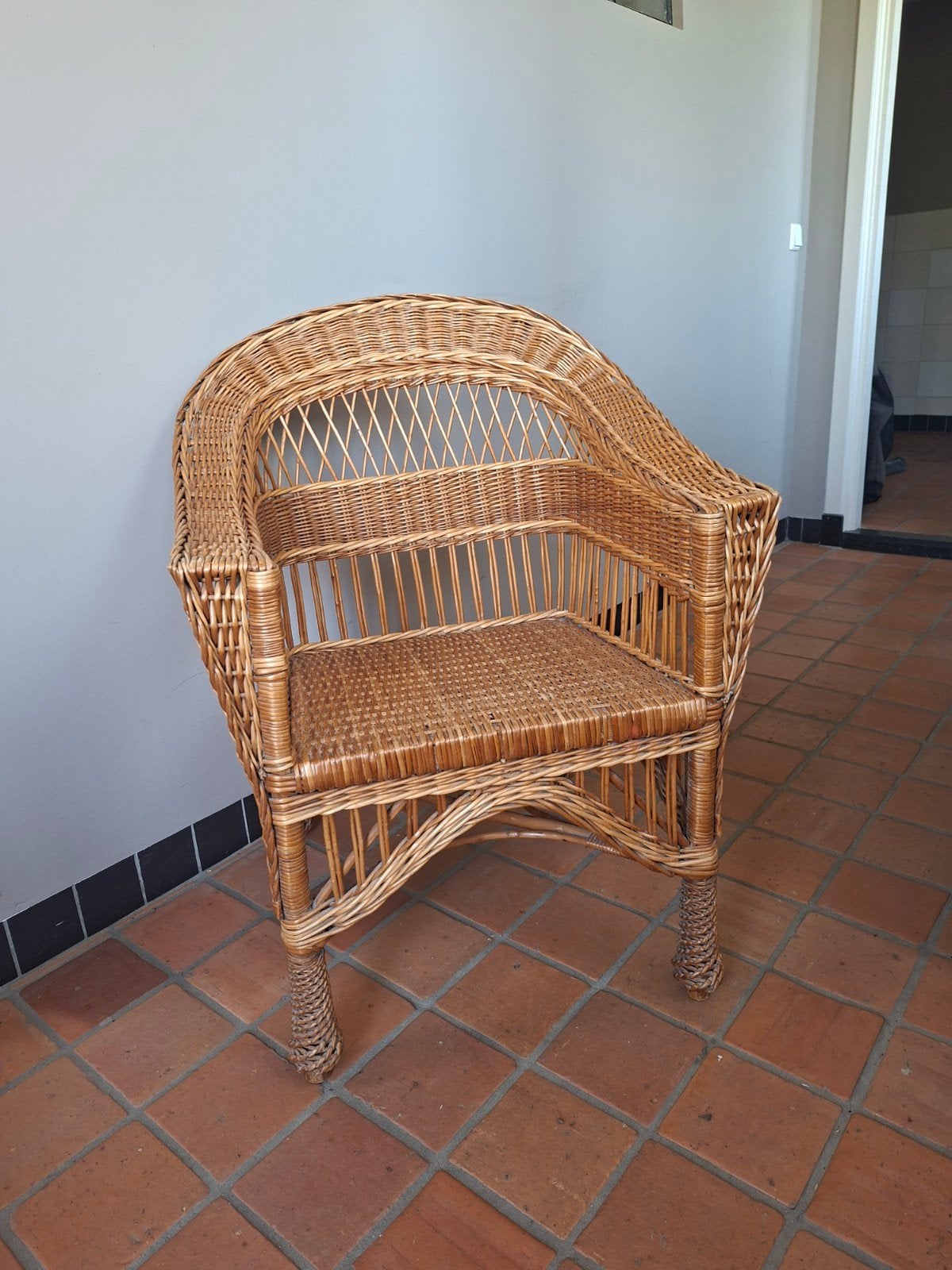 Vintage rotan stoel, Ophalen, Bruin, Riet of Rotan, Zo goed als nieuw