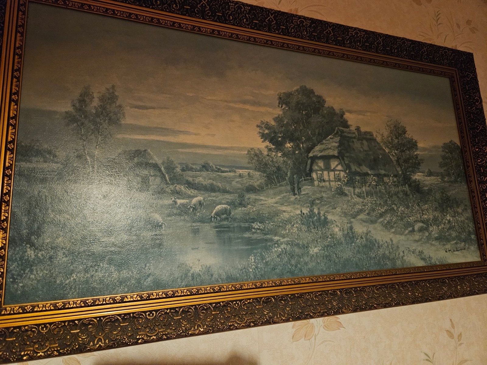 Schilderij landschap 113x62 cm, Antiek en Kunst, Kunst | Schilderijen | Klassiek, Ophalen, Landschap