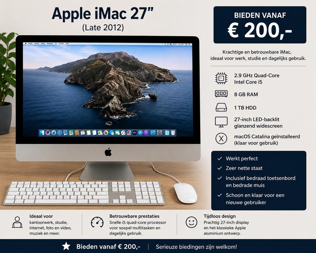 Apple iMac 27 inch 2012 goede staat, Computers en Software, Apple Desktops, Ophalen, Gebruikt, 2 tot 3 Ghz, IMac