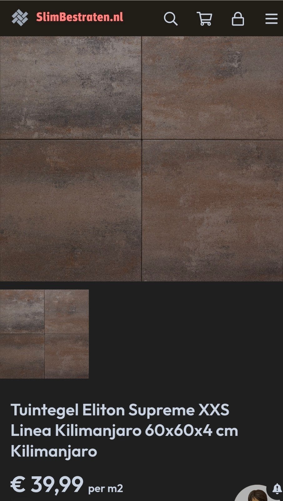 ELITON SUPREME XXS LIN 60x60x4 KILIMANJA betontegels 14,4m2, Tuin en Terras, Ophalen, Zo goed als nieuw, 10 m² of meer, Beton