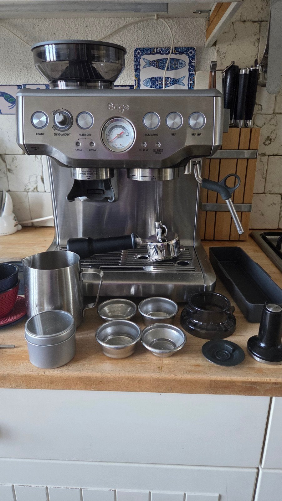 Sage Barista Express Espressomachine RVS - Complete set, Ophalen, Espresso apparaat, 10 kopjes of meer, Zo goed als nieuw