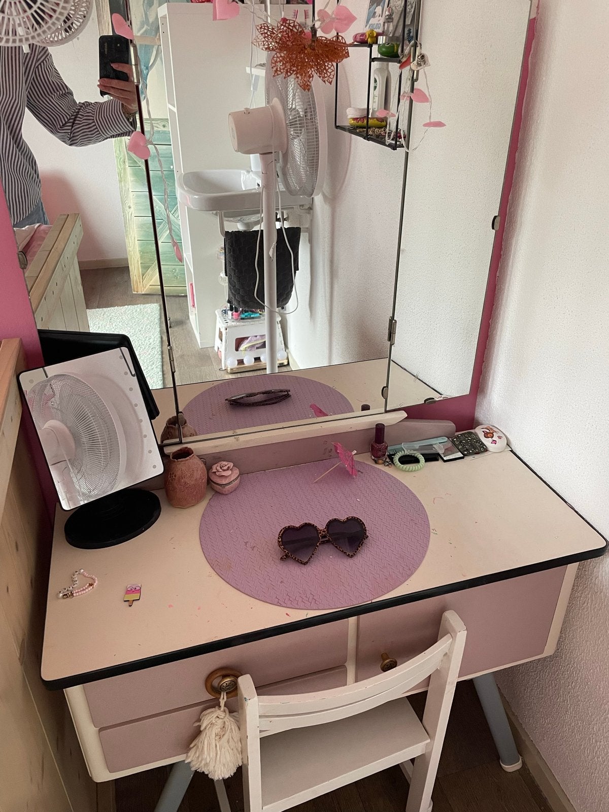 Vintage kaptafel met spiegel en lades#kids, Ophalen, Gebruikt, 100 tot 150 cm, 50 tot 100 cm