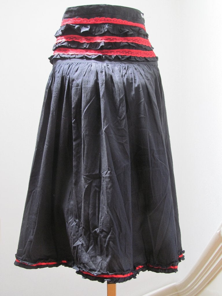 Gypsy lange rok, zwart met rood kant, twee stuks, Ophalen of Verzenden, Zo goed als nieuw, Bovenkleding