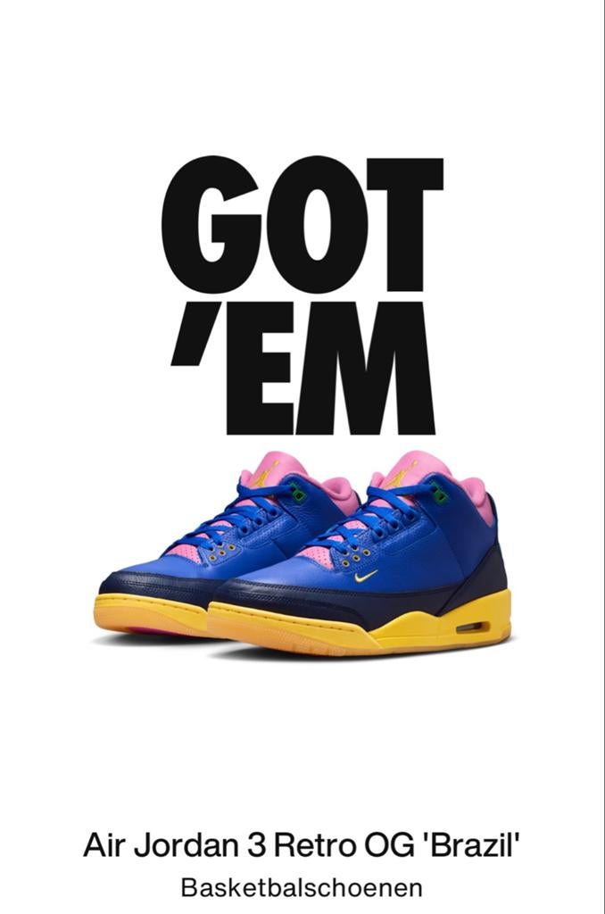 Air Jordan 3 Retro OG 'Brazil', Kleding | Heren, Schoenen, Ophalen, Overige kleuren, Nieuw, Sneakers of Gympen