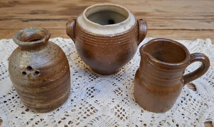 Mini Frans brocante gres, geurflesje, potje, kannetje, Ophalen of Verzenden