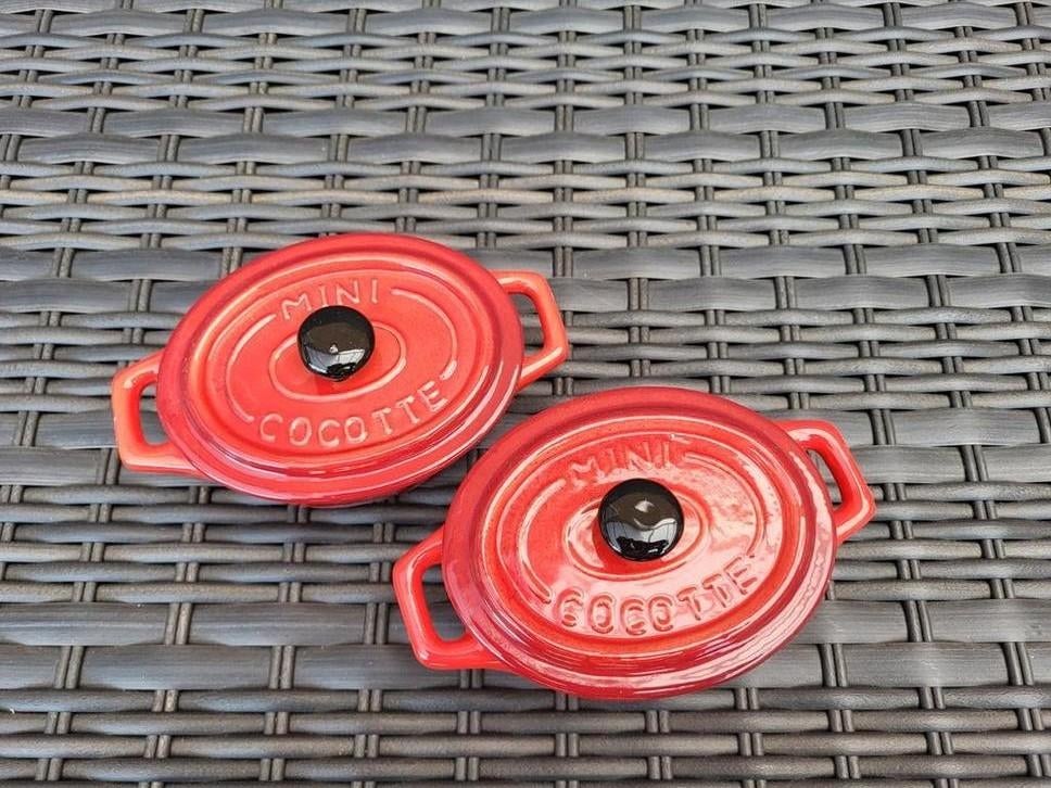 Mini Cocottes Rood - Set van 2, Ophalen of Verzenden, Zo goed als nieuw, Overige materialen, Overige typen