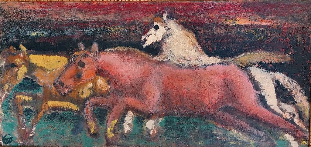 =Gerard Westermann=   ''wilde paarden'', Antiek en Kunst, Ophalen, Paneel, Bijzondere lijst, Olieverf