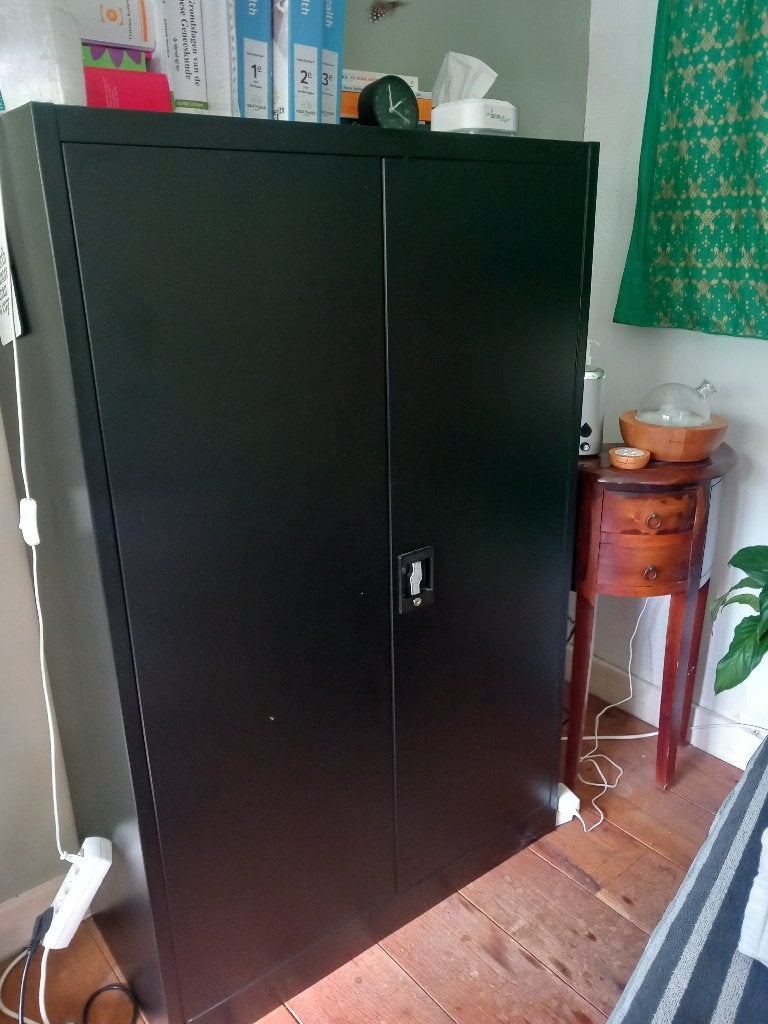 Zwart metalen archiefkast, Ophalen, 100 tot 150 cm, 50 tot 100 cm, Zo goed als nieuw
