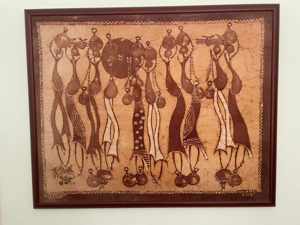 Afrikaans Batik Schilderij in Houten Lijst (~117x95cm), Ophalen